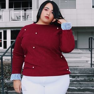 Stripe pearl beading pullover